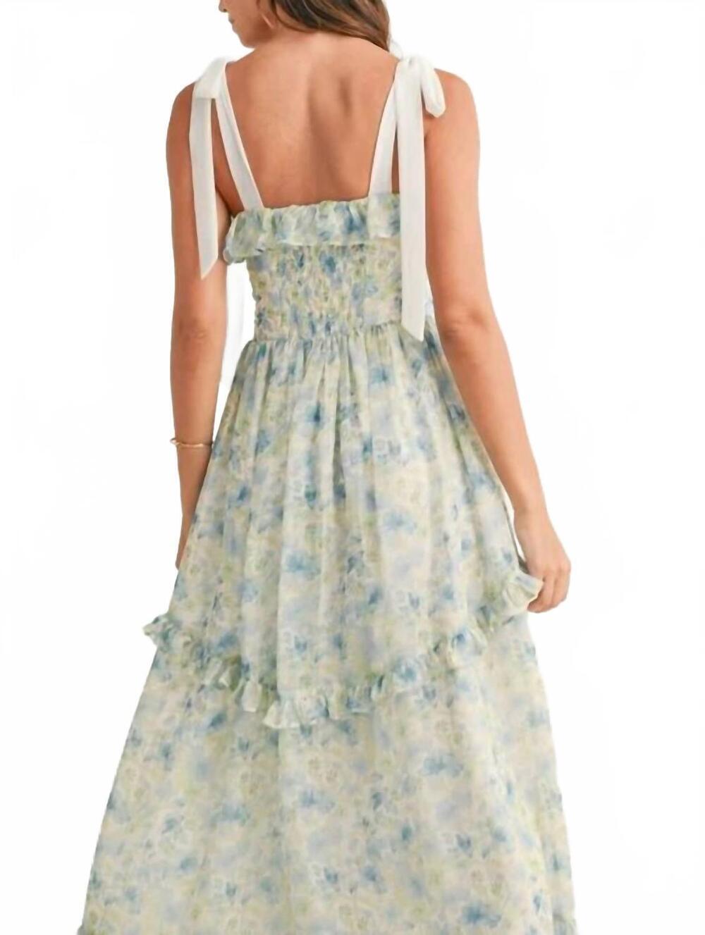 NEW MABLE floral printed shoulder strap midi dress in blue - Picture 6 of 6